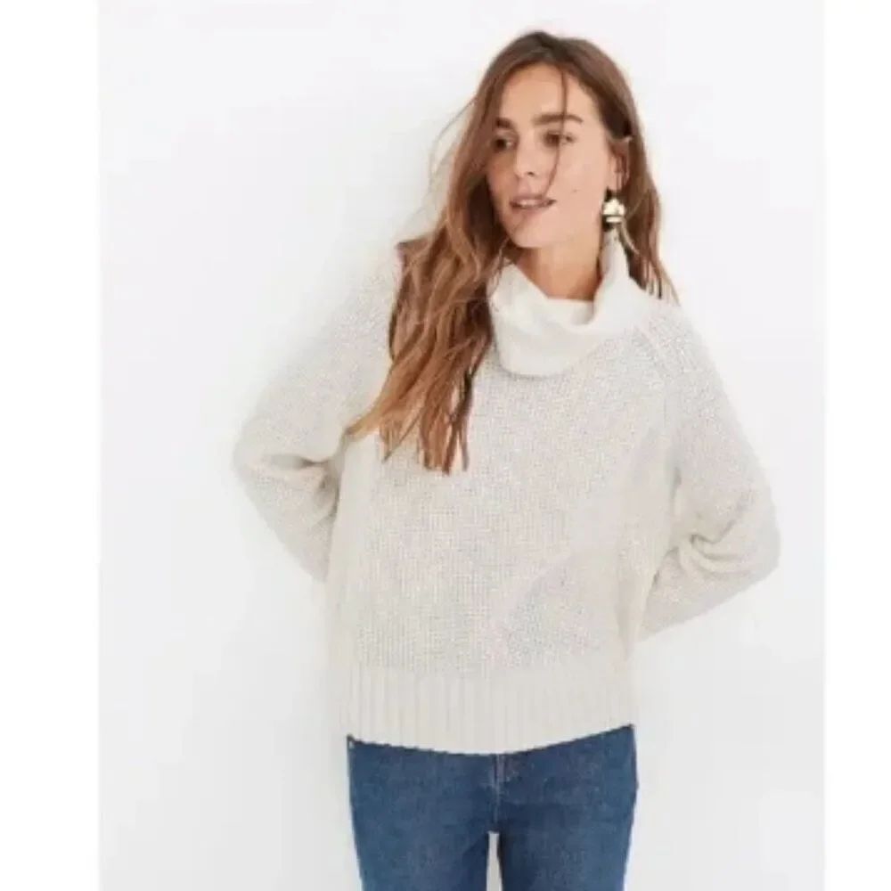 Like New! Madewell Eastbrook Turtleneck Cross-Back Sweater in Cotton-Merino XXS